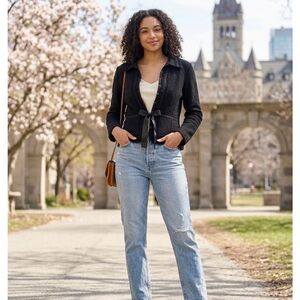 Tristan Black Ruffle Trim Tie-Front Cardigan